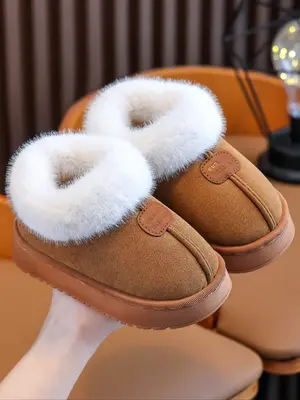 Fall Winter New Style Shoes, Soft Sole Comfortable Fashion Plush Fuzzy Boots for Boys & Girls, Indoor Home Wear