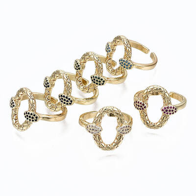 Brass Micro Pave Cubic Zirconia Cuff Rings