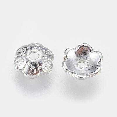 6-Petal Tibetan Style Alloy Flower Bead Caps