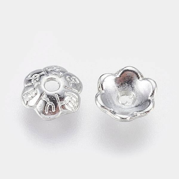 6-Petal Tibetan Style Alloy Flower Bead Caps