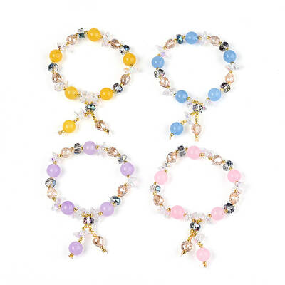 Natural Chalcedony and Glass Beads Charm Bracelets