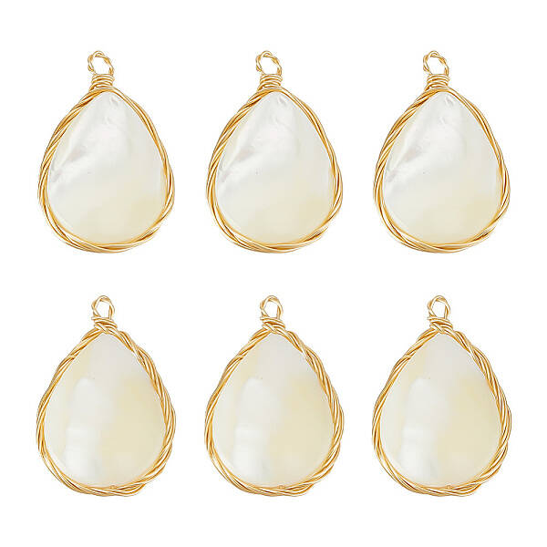 6Pcs Natural White Shell Pendants