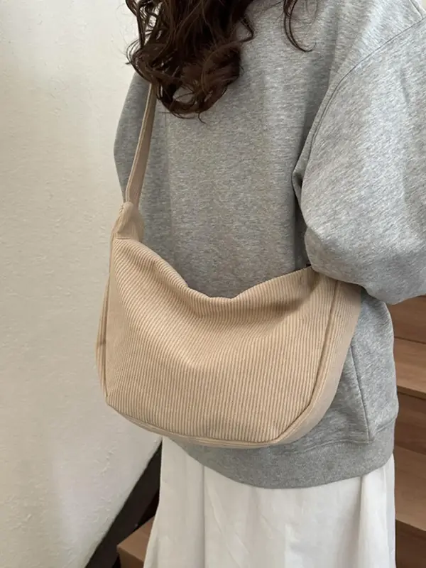 Women's Solid Color Corduroy Shoulder Bag, Fashionable Casual Versatile Zipper Underarm Bag for Daily Used, Trendy All-match ...