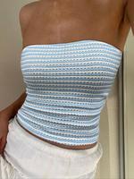 Women's Striped Print Knitted Tube Short Top, Casual Cropped Top for Summer, Fashion Women's Top for Daily Wear, Womenswear, ...