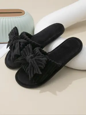 Women's Bow Decorated Slippers, Casual Soft Comfortable Textured Home Slippers for All Seasons, Simple House Shoes for Indoor...
