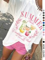 Women's Fruit Cocktail Print Round Neck Tee, Casual Short Sleeve Crew Neck T-shirt for Summer, Fashion Women's Top for Daily ...