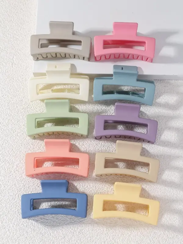Multicolor Elegant Simple Style Square Hair Claw Clips, Plain Color Minimalist Trendy Hair Claw for Back To School, Fashionab...