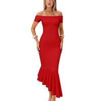 OYS women's elegant off shoulder sleeveless bodycon fishtail maxi party evening dress