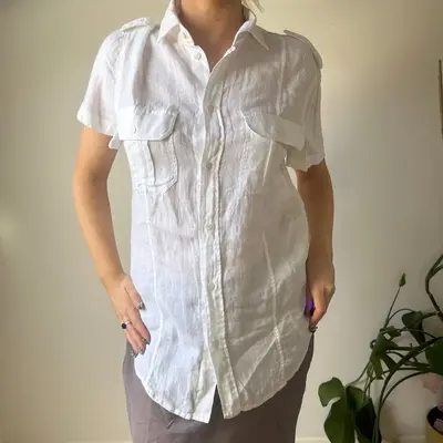 Just Cavalli Short Sleeve Shirt - Large White Cotton