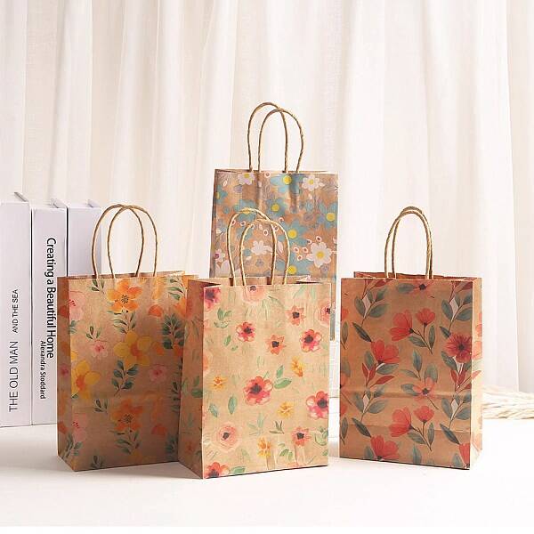 Flower Printed Paper Shopping Bags with Handle