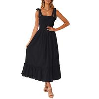 ZESICA Women's 2024 Summer Boho Spaghetti Strap Dresses Square Neck Solid Color Ruffle A Line Beach Long Maxi Dress Musthaves...