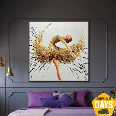 Abstract Ballerina Painting On Canvas Original Ballet Wall Art Colorful Artwork for Home Decor | BALLERINA OLIVIA 32"x32...