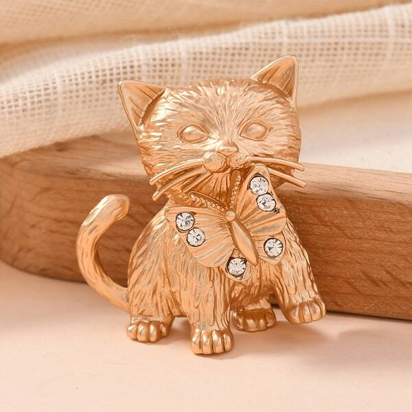 Pet Matte Light Golden Alloy Rhinestone Brooches