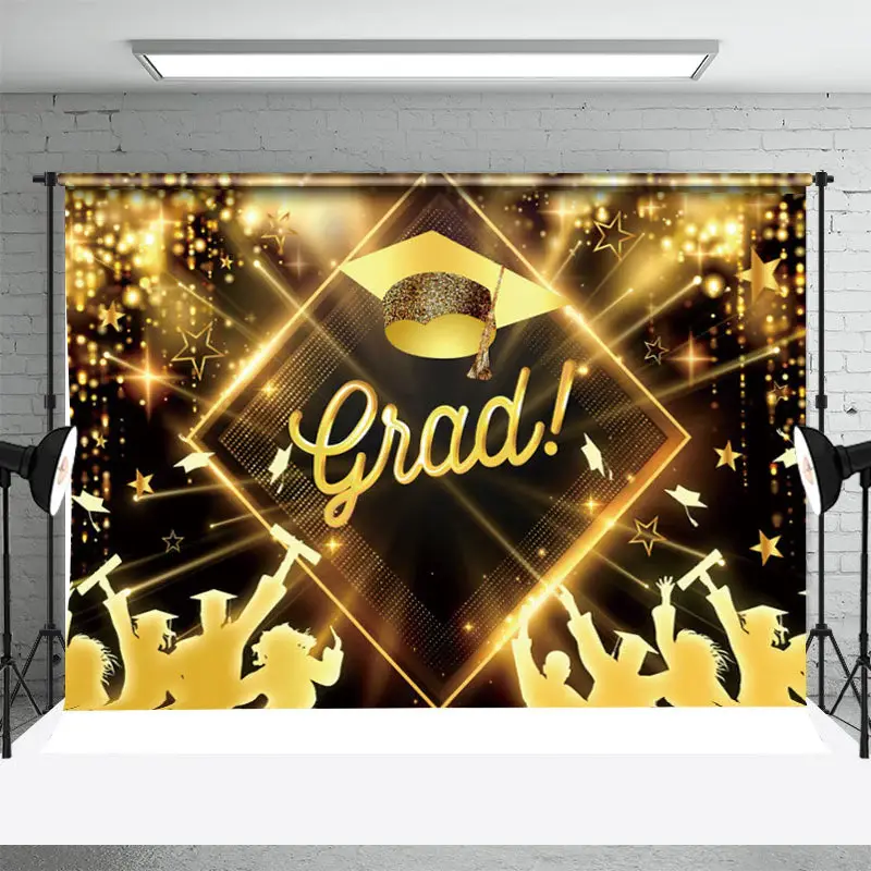 Golden Hat Sparkling Star Bokeh Graduation Backdrop - Aperturee