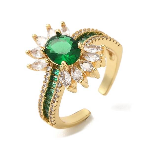 Oval Brass Micro Pave Cubic Zirconia Open Cuff Rings