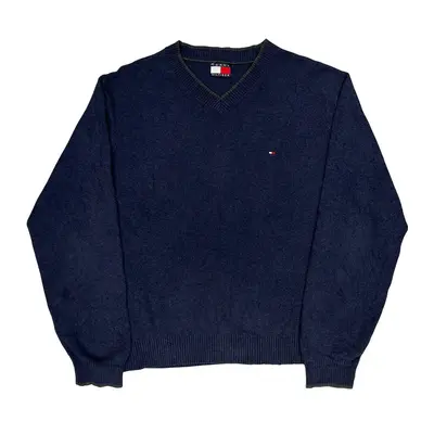 Tommy Hilfiger V-Neck Jumper - Large Blue Cotton