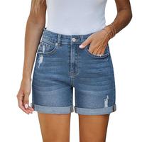 luvamia Denim Shorts Women's Casual Ripped Denim Shorts High Rise Distressed Rolled Hem Jeans Shorts