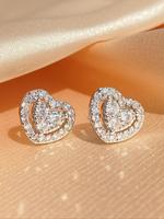 Elegant Heart Shaped Rhinestone Decorated Hollow Out Stud Earrings, Fashionable Earrings for Women, Summer Jewelry Accessorie...