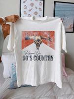 Women's Letter & Bull Head Print Round Neck Tee, Casual Half Sleeve Crew Neck T-shirt for Summer, Fashion Women's Top for Dai...