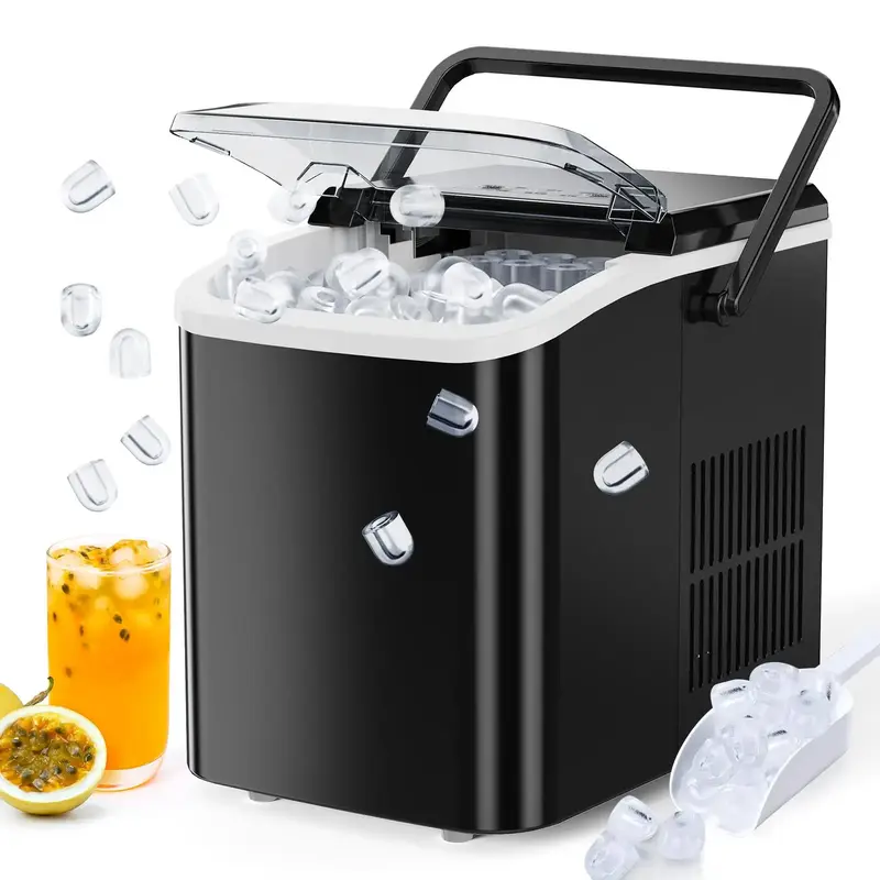 Sweet Furniture S-Countertop Ice Maker, Portable Ice Machine Self-Cleaning with Ice Scoop, Basket and Handle, 9 Cubes in 6 Mi...