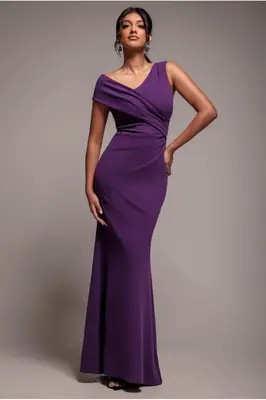 Goddiva Scuba Crepe  Off The Shoulder Maxi - Purple