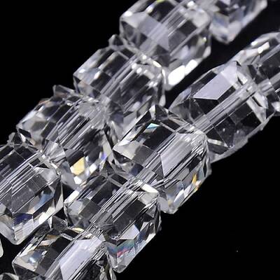 Faceted Cube Shaped Crystal Glass Beads Strands