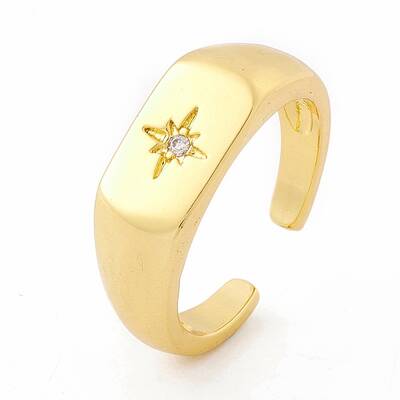 Clear Cubic Zirconia Star Signet Open Cuff Ring