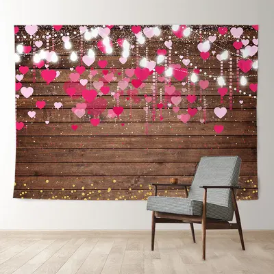 Aperturee Hearts With Lighting Wooden Valentines Backdrop