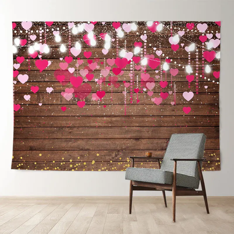 Aperturee Hearts With Lighting Wooden Valentines Backdrop