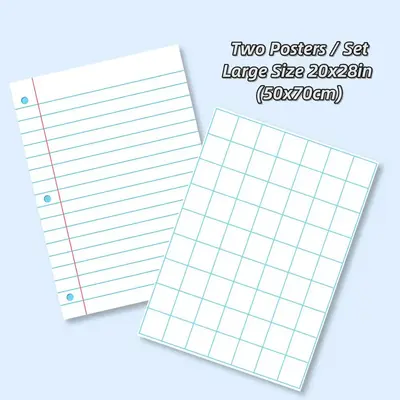 Classroom Large Laminated Dry Erase Poster Set, 2 Counts/set Grid and Lined Erasable Poster Set for Home and Office, School ...