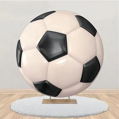 Circle Glossy Black White Football Birthday Backdrop - Aperturee