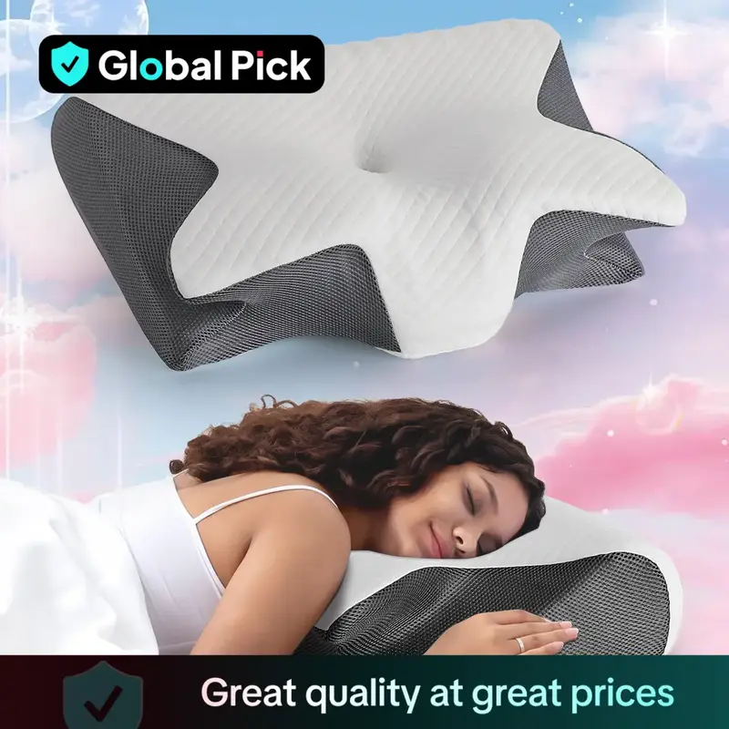 Memory Foam Neck Pillow, 1 Count Comfortable & Breathable Neck Pillow, Room Accessories Sleeping Pillow for Side Sleeping, Ba...