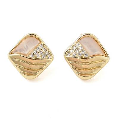 Brass Micro Pave Clear Cubic Zirconia Stud Earrings for Women