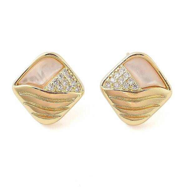 Brass Micro Pave Clear Cubic Zirconia Stud Earrings for Women