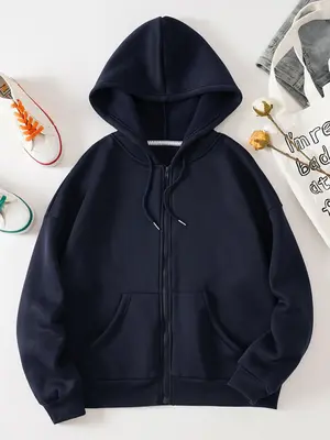 Women's Solid Zip Up Hoodie, Casual Comfort Drawstring Hooded Sweatshirt, Outerwear for Fall & Winter, Country Outfits, Women...