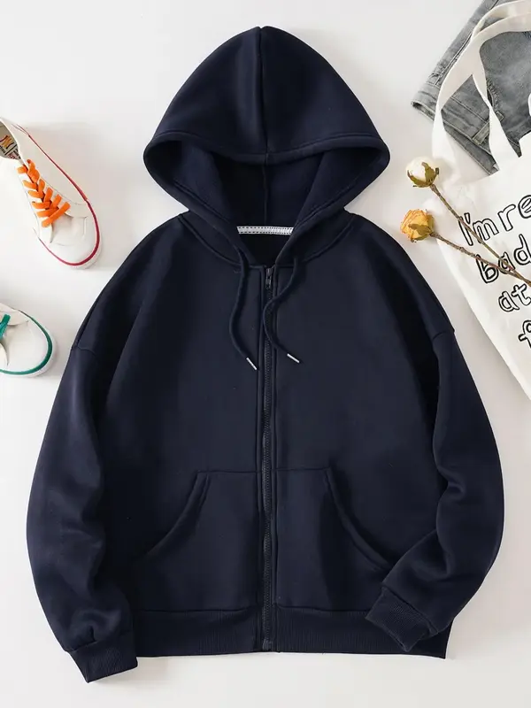 Women's Solid Zip Up Hoodie, Casual Comfort Drawstring Hooded Sweatshirt, Outerwear for Fall & Winter, Country Outfits, Women...