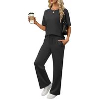 ANRABESS 2 Piece Sets for Women Summer Lounge Sets Wide Leg Pants Casual Matching Sweat Set Sweatsuits Vacation Travel Outfit...