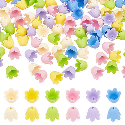 120Pcs 6 Colors Rubberized Style Opaque Acrylic Bead Caps