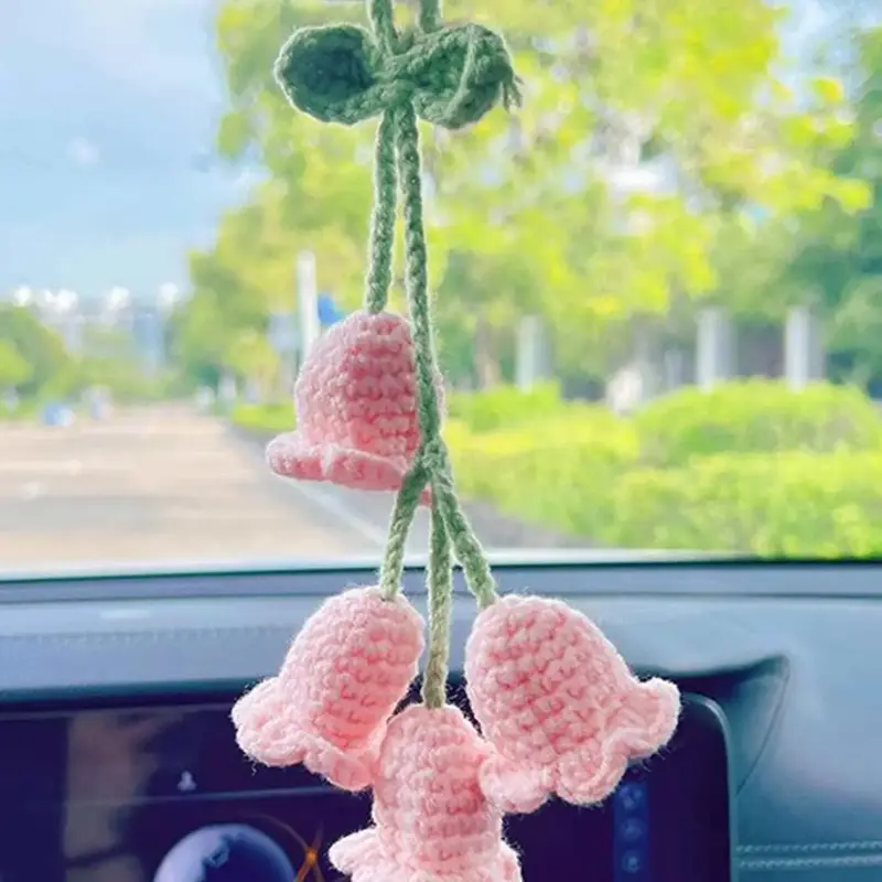 Car Flower Decorative Pendant, Crochet Bell Orchid Shaped Hanging Ornament, Car Interior Decoration For Car Gift