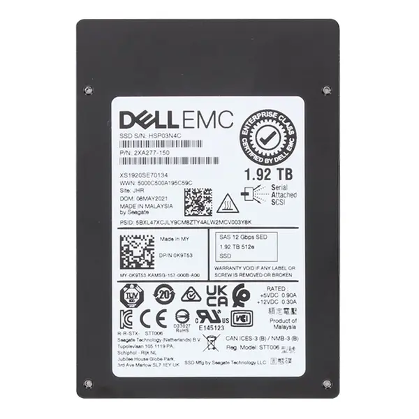 Dell K9T53 | 1.92TB 2.5-inch 12GB/s SAS Read-Intensive SED Hot-Pluggable Solid State Drive for PowerEdge G14 - G16 Servers an...