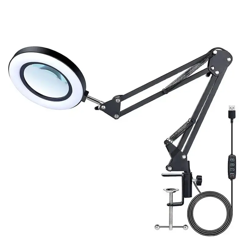 Portable Foldable Handheld Magnifier, Adjustable Magnifying Glass Clip With LED Light, Magnifying Tool For Reading, Watch Rep...