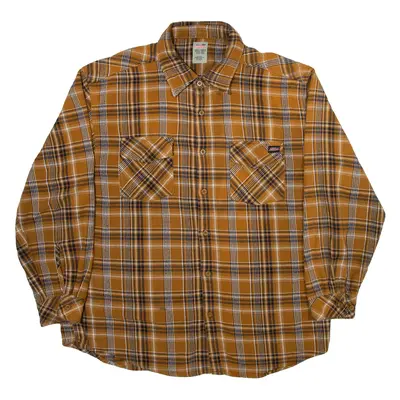 DICKIES Mens Shirt Brown Check Long Sleeve 2XL