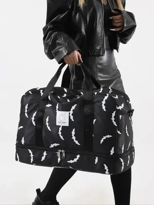 Durable Bat Pattern Travel Bag, Large Capacity Travel Bag with Shoe Compartment, Lightweight Carry on Luggage Bag for Sports ...