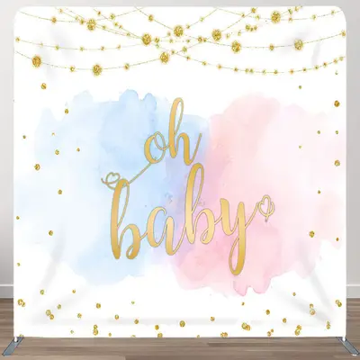 Oh Baby Blue And Pink Fabric Backdrop Cover for Baby Shower - Aperturee