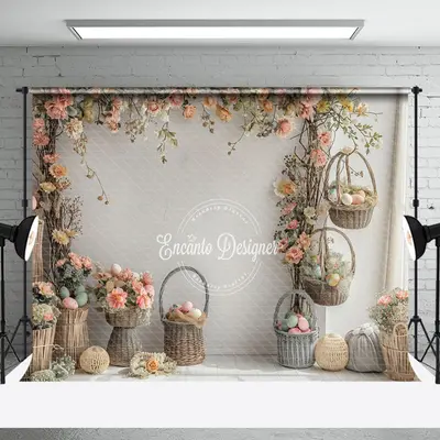 Flowers White Curtain Basket Indoor Spring Backdrop - Aperturee
