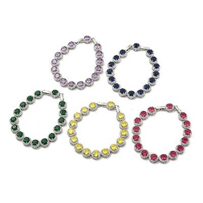 Rack Plating Brass Flat Round Links Bracelets with Glass for Women