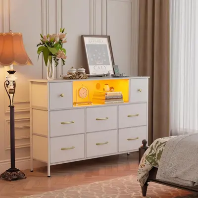Dresser with Power Outlets and LED Lights, 55\