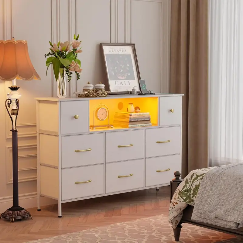 Dresser with Power Outlets and LED Lights, 55\