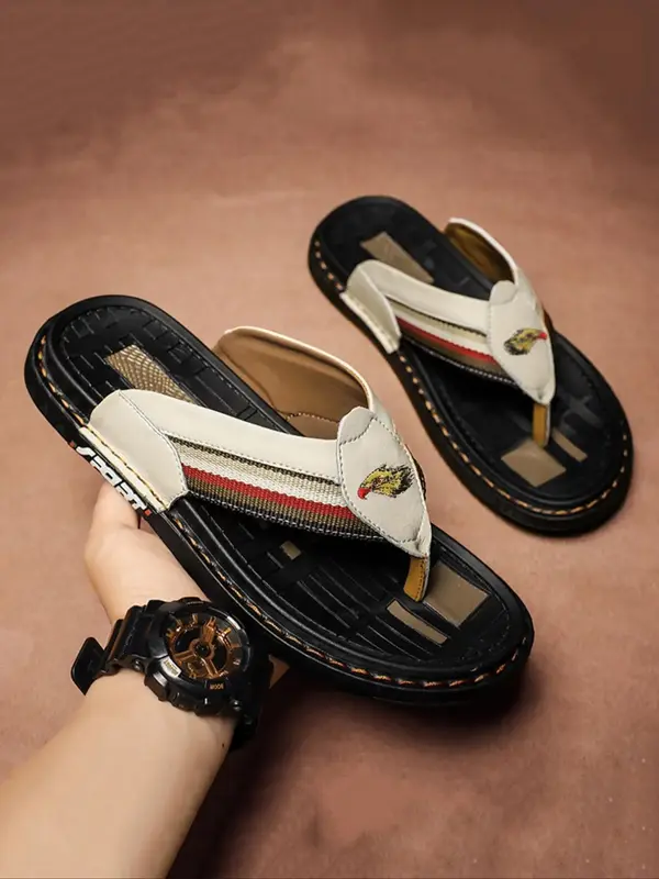 Men's Fashionable Colorblock Flip Flops, Casual Comfortable Flat Sandals for Summer, Lightweight Non-slip Beach Slippers for ...