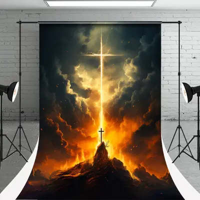 Glitter Deep Color Sky Cross Fire Easter Backdrop - Aperturee